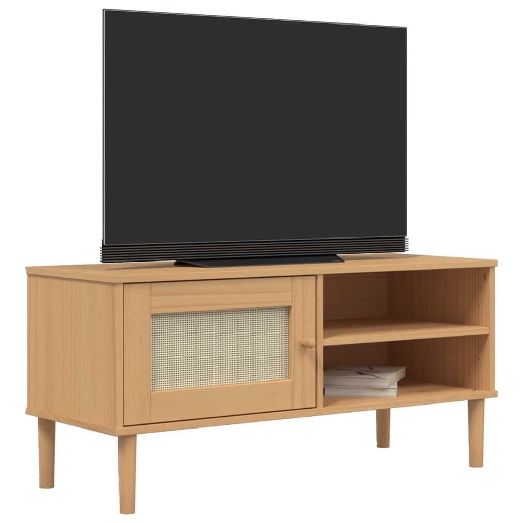 vidaXL Έπιπλο Τηλεόρασης SENJA Καφέ / Ρατάν 106x40x49 εκ. Μασίφ Πεύκο