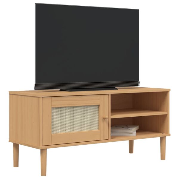 vidaXL Έπιπλο Τηλεόρασης SENJA Καφέ / Ρατάν 106x40x49 εκ. Μασίφ Πεύκο