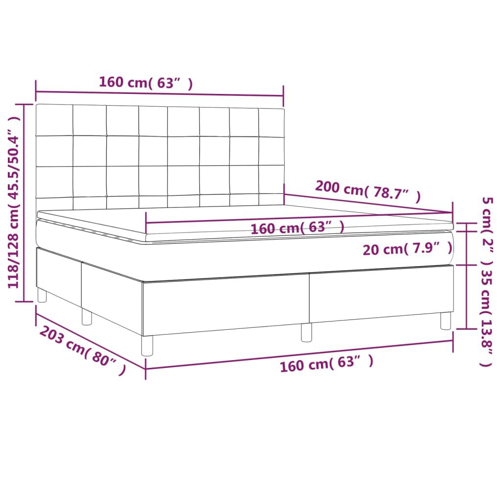 vidaXL Κρεβάτι Boxspring με Στρώμα Ροζ 160x200 εκ. Βελούδινο