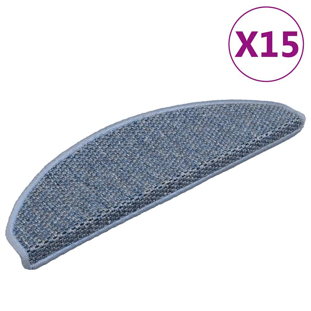 vidaXL Πατάκια Σκάλας Αυτοκόλλητα 15 τεμ. Όψη Σιζάλ Μπλε 65x21x4 εκ.