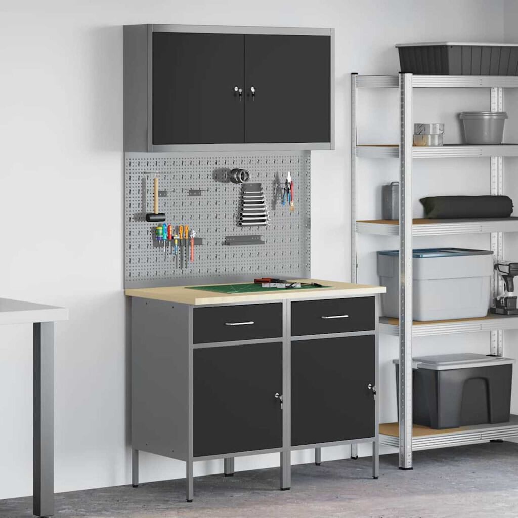 vidaXL Ντουλάπα Εργασίας με συρτάρι 5 pcs Μαύρο 100 x 55 x 200 εκ