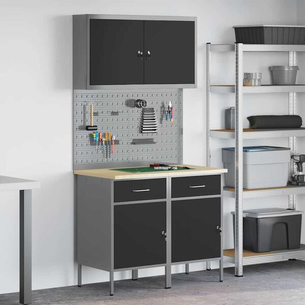 vidaXL Ντουλάπα Εργασίας με συρτάρι 5 pcs Μαύρο 100 x 55 x 200 εκ
