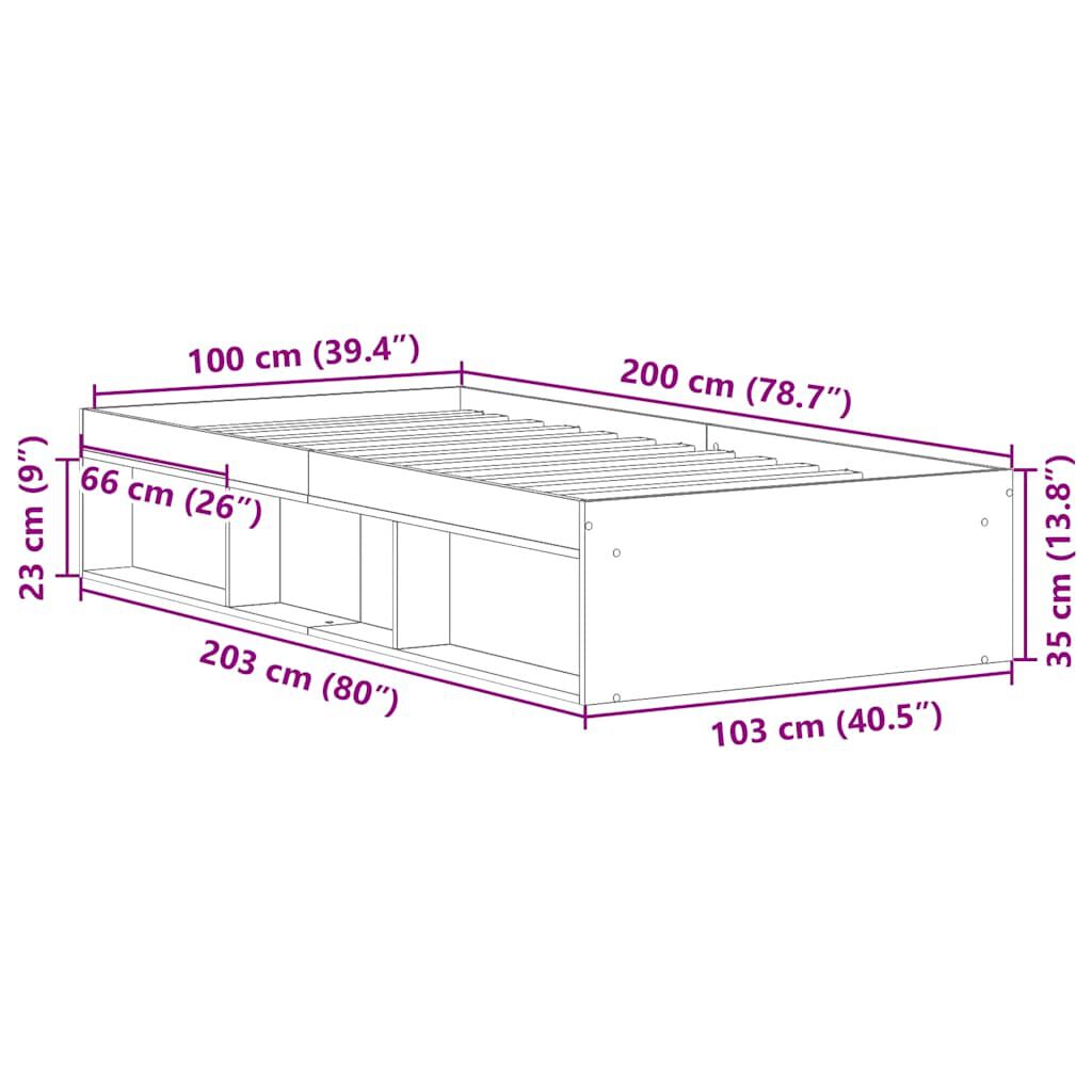 vidaXL Πλαίσιο Κρεβατιού Μαύρο 100 x 200 εκ.
