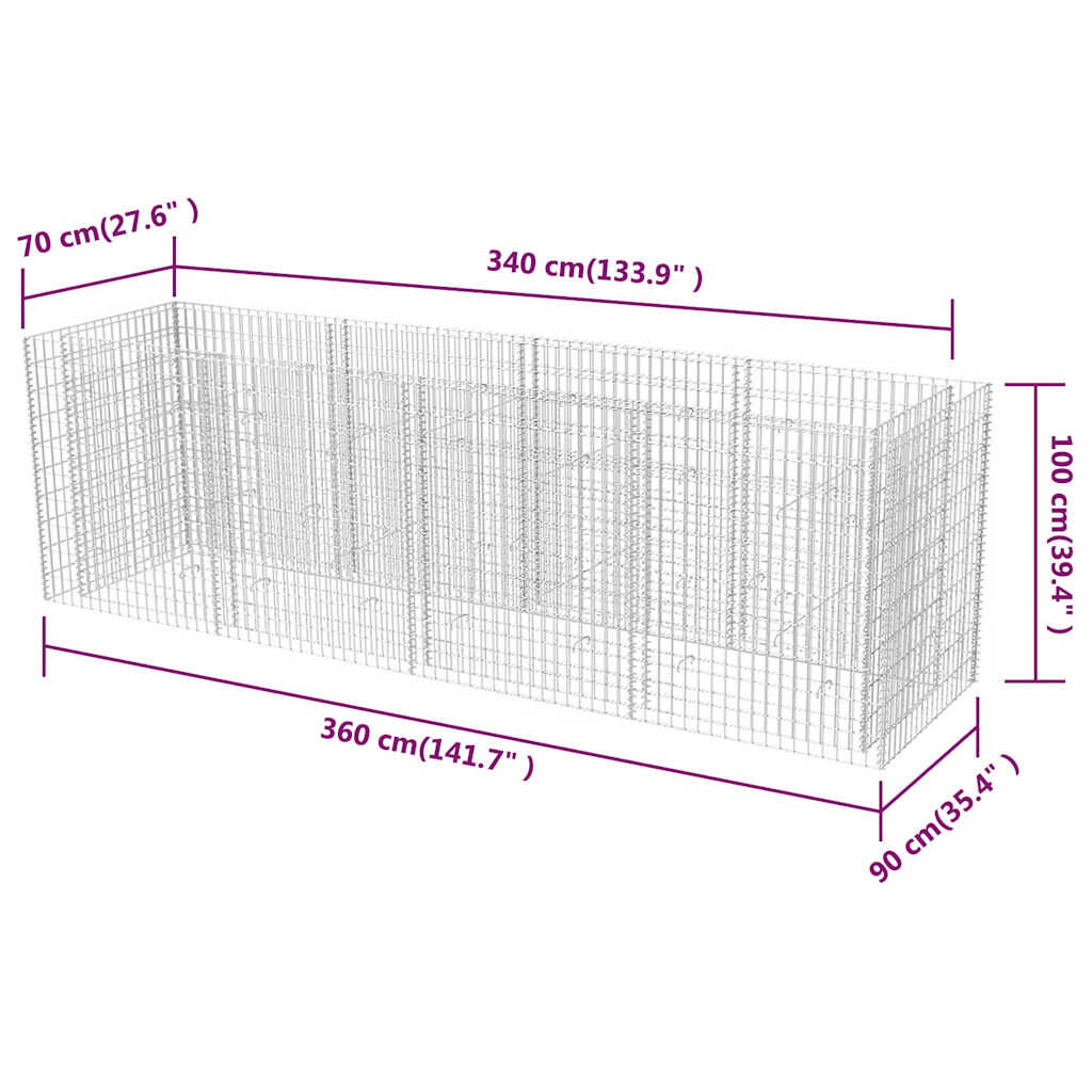 vidaXL Συρματοκιβώτιο - Γλάστρα Υπερυψωμένη 360x90x100 εκ. Ατσάλινη