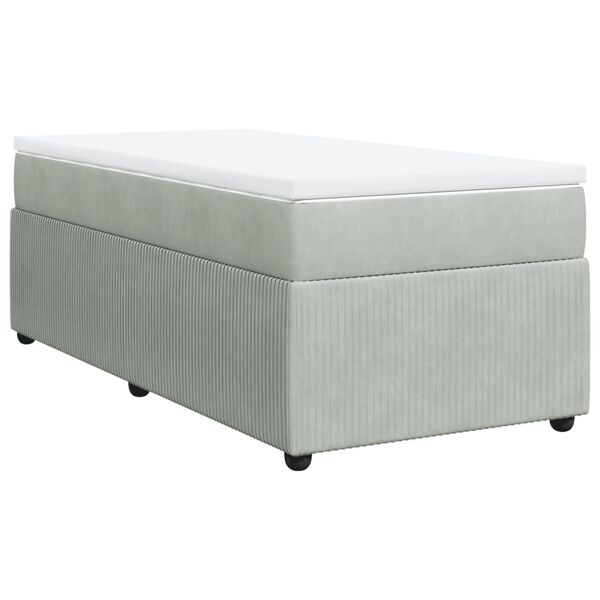 vidaXL Κρεβάτι Boxspring με Στρώμα Ανοιχτό Γκρι 90x190 εκ. Βελούδινο