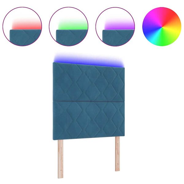 vidaXL LED Κεφαλάρι με φώτα λωρίδας LED Σκούρο Μπλε 90 cm Βελούδο