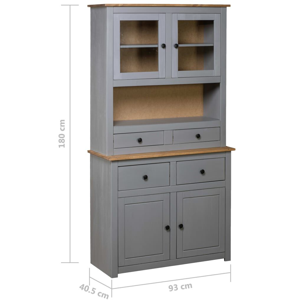 vidaXL Βιτρίνα Γκρι 93 x 40,5 x 180 εκ. Μασίφ Ξύλο Πεύκου Σειρά Panama