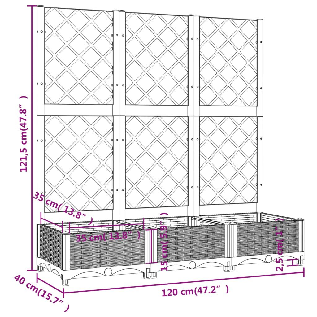 vidaXL Ζαρντινιέρα Κήπου με Καφασωτό Λευκή 120x40x121,5 εκ. Πολυπροπ.