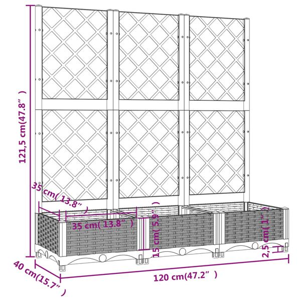 vidaXL Ζαρντινιέρα Κήπου με Καφασωτό Λευκή 120x40x121,5 εκ. Πολυπροπ.