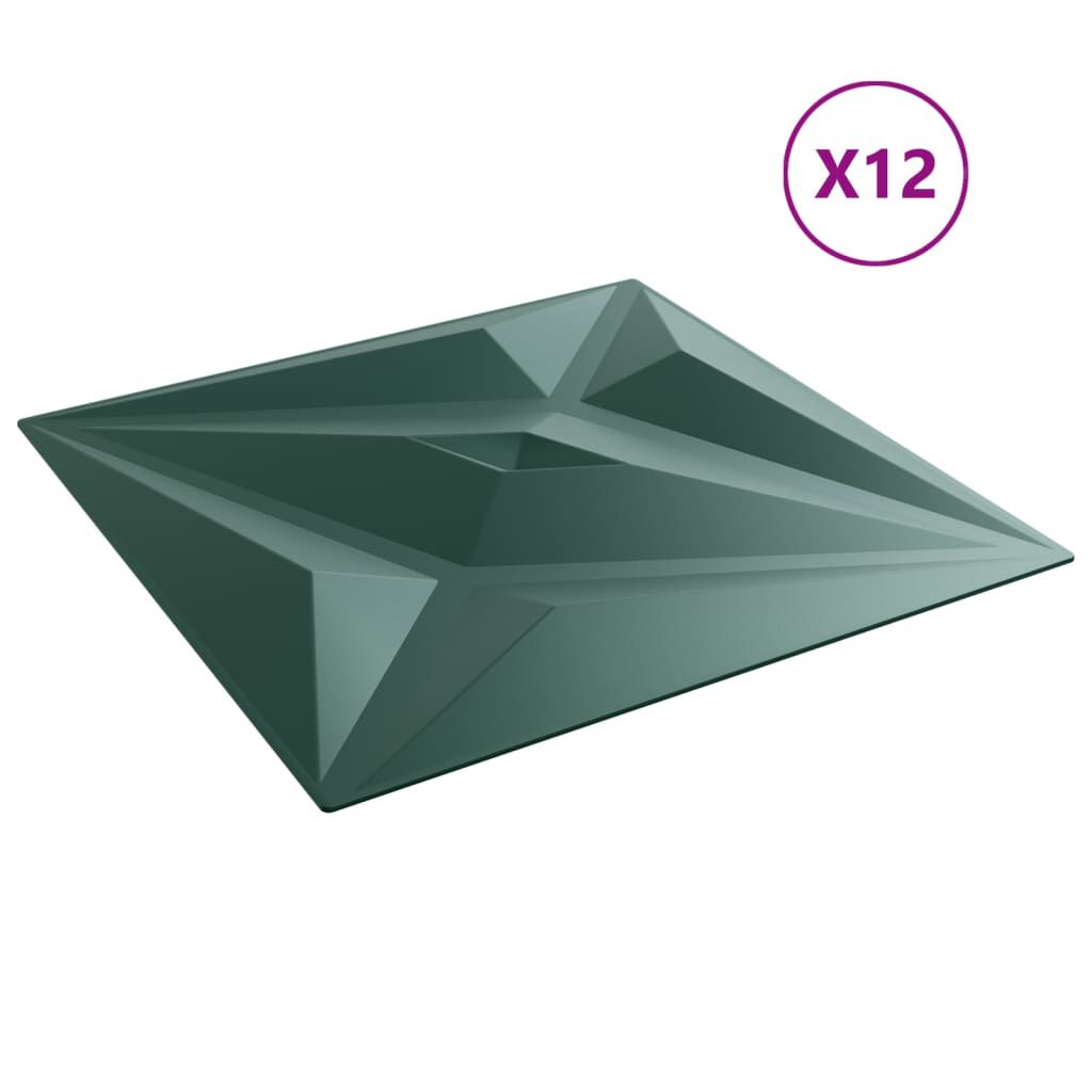 vidaXL Πάνελ Τοίχου 12 τεμ. Πράσινη Σχέδιο Αστέρι 50x50 εκ. 3 μ² XPS