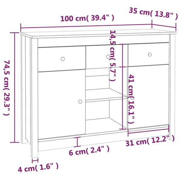 vidaXL Ντουλάπι Καφέ Μελί 100x35x74,5 εκ. από Μασίφ Ξύλο Πεύκου