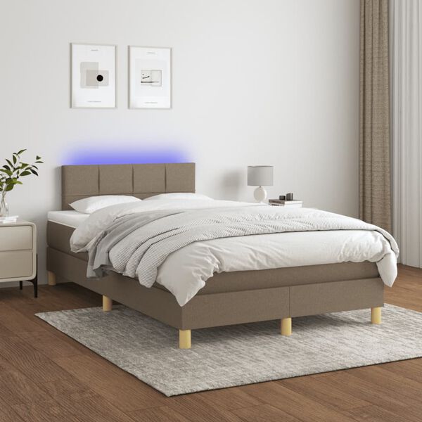 vidaXL &Kappa;&rho;&epsilon;&beta;ά&tau;&iota; Boxspring &mu;&epsilon; &Sigma;&tau;&rho;ώ&mu;&alpha; & LED Taupe 120x190 &epsilon;&kappa;. &Upsilon;&phi;&alpha;&sigma;&mu;ά&tau;&iota;&nu;&omicron;