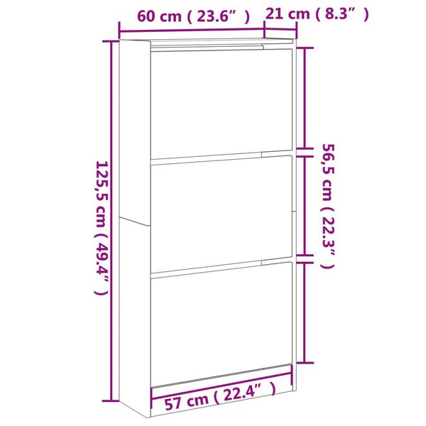 vidaXL Παπουτσοθήκη Λευκή 60x21x125,5 εκ. από Επεξεργασμένο Ξύλο