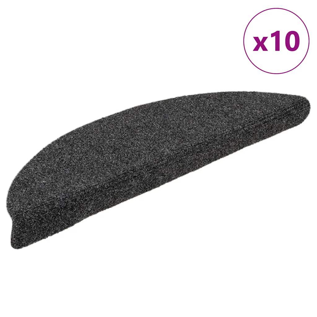 vidaXL Πατάκια Σκάλας Αυτοκόλ. 10 τεμ Ανθρακί 56x17x3 εκ Βελονιασμένο