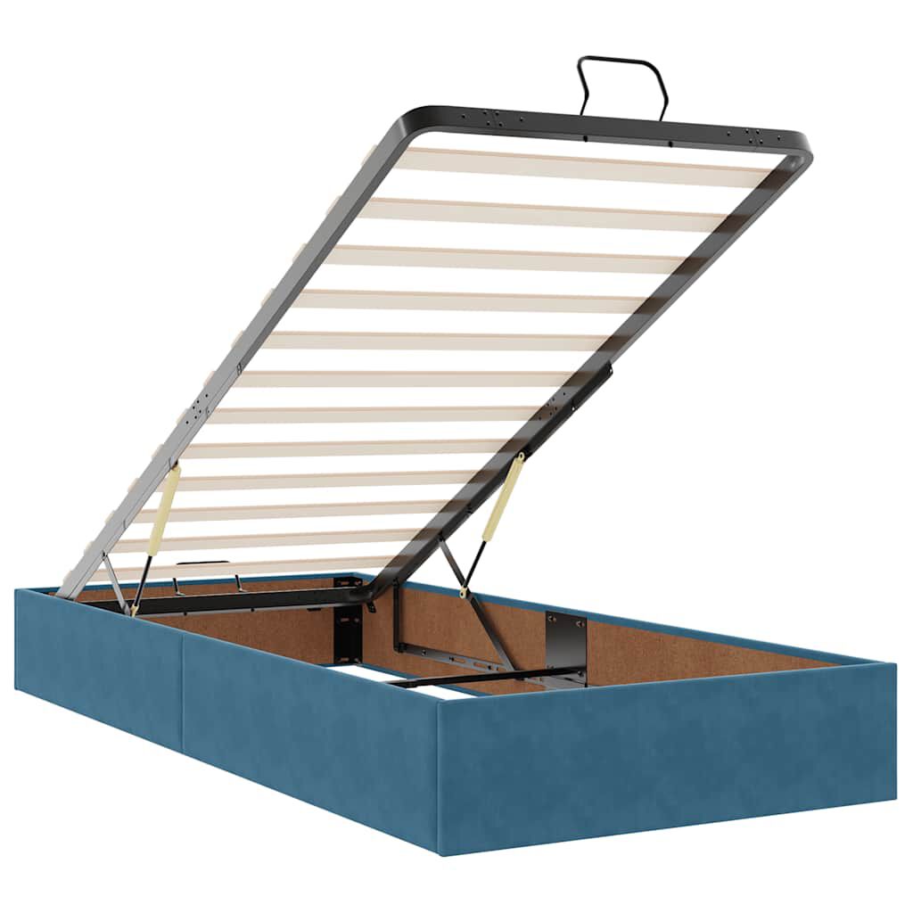 vidaXL Οθωμανικό κρεβάτι με στρώμα & LEDs Σκούρο μπλε 80x200cm Βελούδο