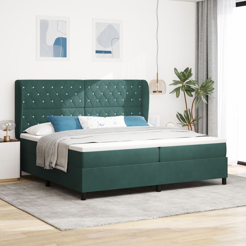 κρεβάτι box spring vidaXL με στρώμα σκούρο πράσινο 200x200 εκ. βελούδινο