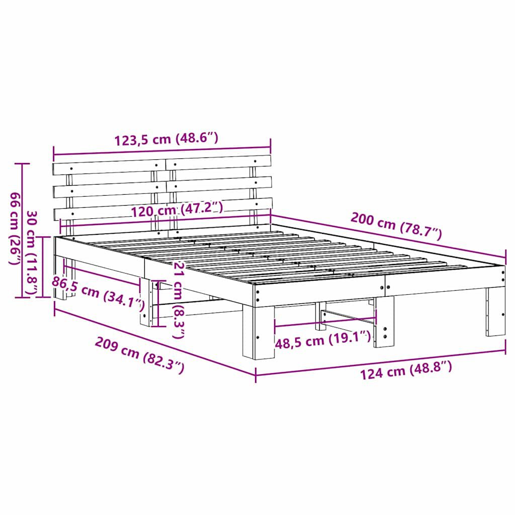vidaXL Σκελετός Κρεβατιού Λευκό 120 x 200 cm Μασίφ ξύλο πεύκου