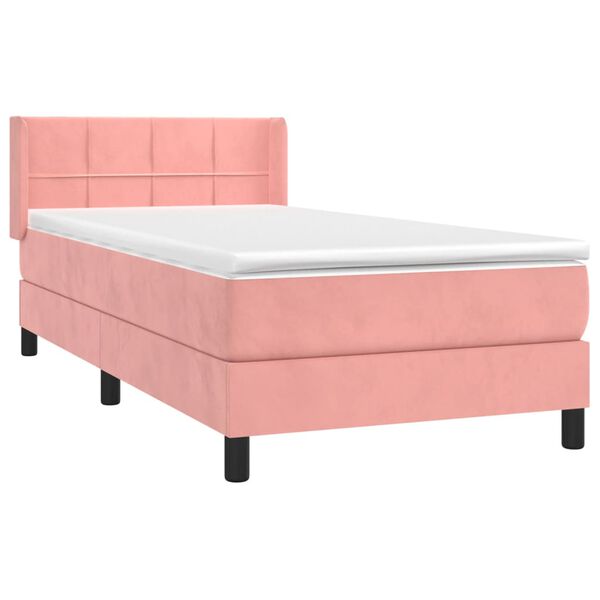 vidaXL Κρεβάτι Boxspring με Στρώμα Ροζ 90x200 εκ. Βελούδινο