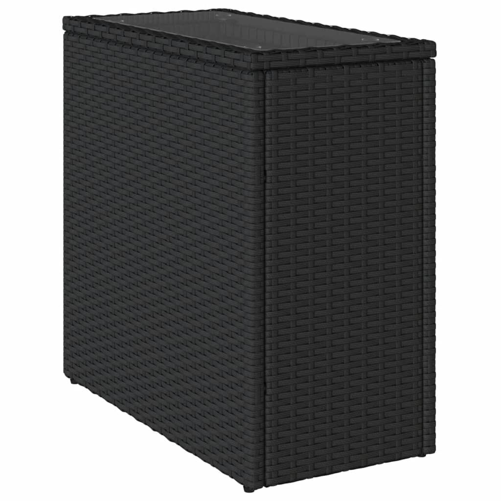vidaXL Τραπέζι Κήπου με Γυάλινη Επιφ. Μαύρο 58x27,5x55 εκ. Συνθ. Ρατάν