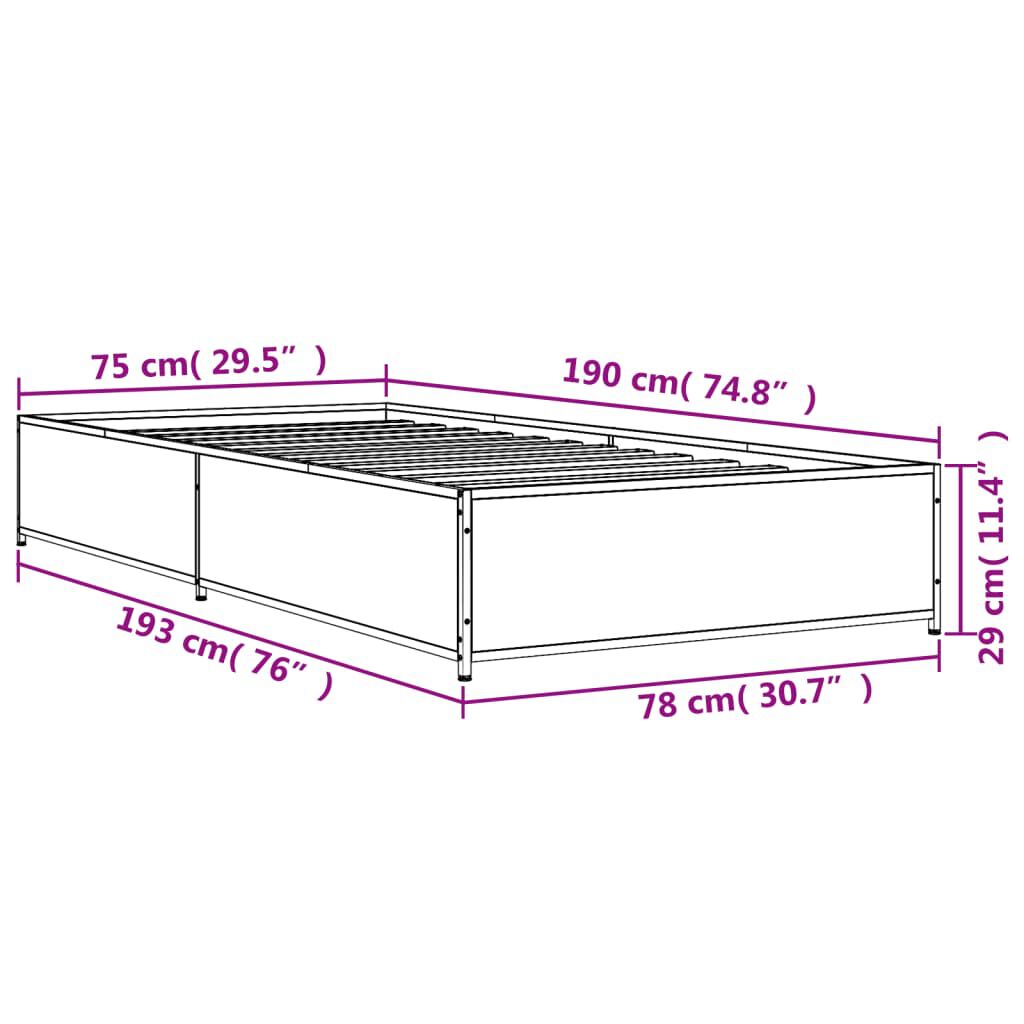 vidaXL Πλαίσιο Κρεβατιού Sonoma Δρυς 75 x 190 εκ. Επεξ. Ξύλο & Μέταλλο