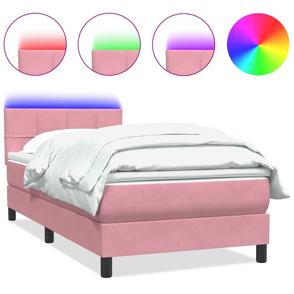 vidaXL Box Spring κρεβάτι με στρώμα ροζ 100x220 cm Βελούδινο