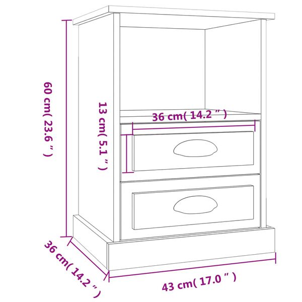 vidaXL Κομοδίνα 2 τεμ. Μαύρα 43 x 36 x 60 εκ.