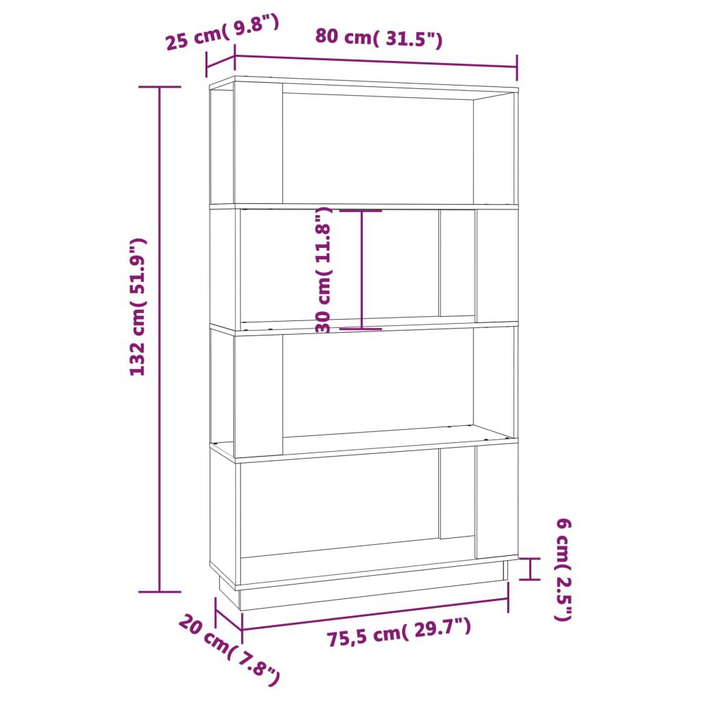 vidaXL Βιβλιοθήκη/Διαχωριστικό Χώρου Μαύρο 80x25x132 εκ. Μασίφ Πεύκο