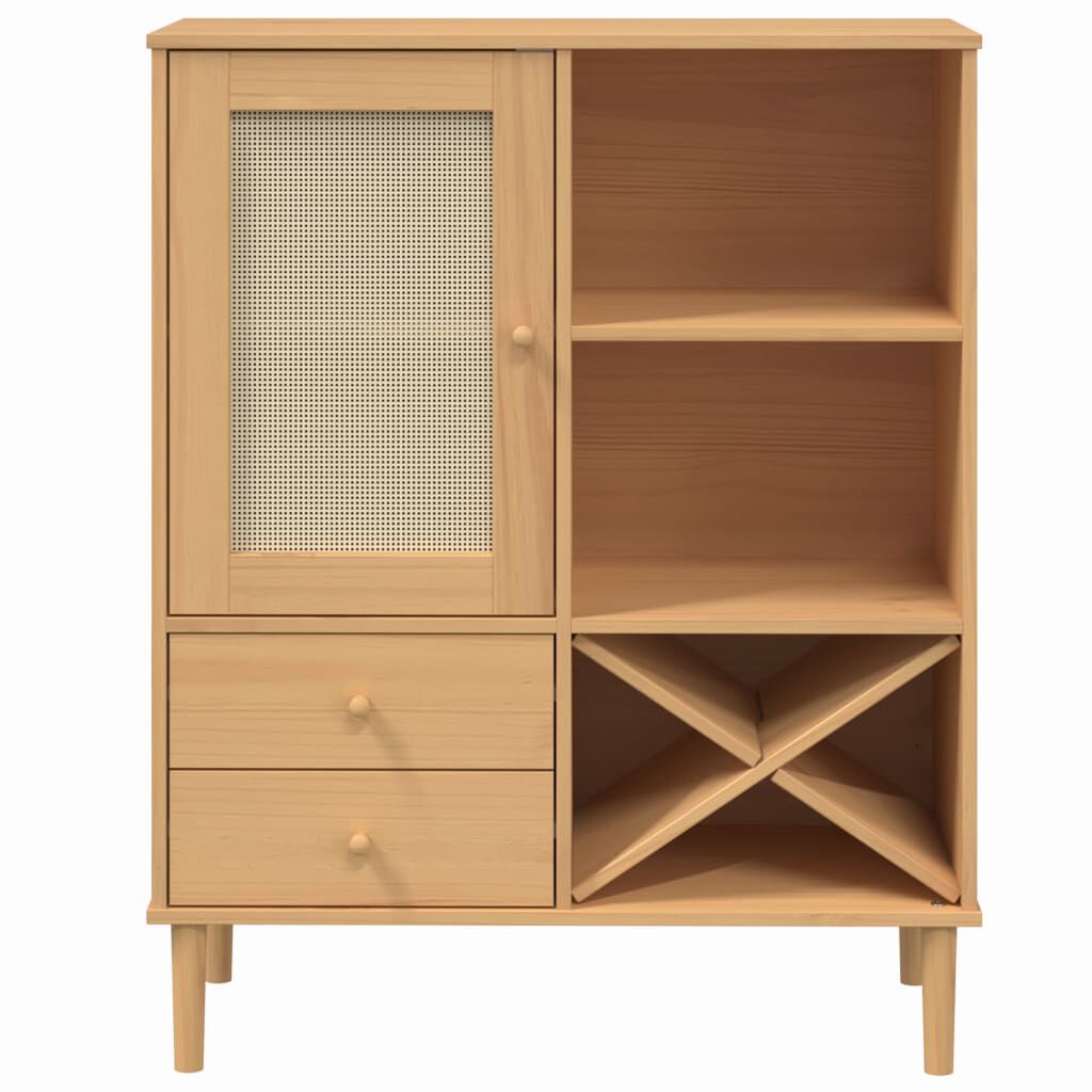 vidaXL Ντουλάπι Ψηλό SENJA Καφέ/Ρατάν 90x40x112 εκ. Μασίφ Ξύλο Πεύκου