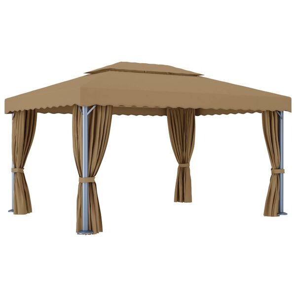 vidaXL Κιόσκι με Κουρτίνα Taupe 4 x 3 μ. Αλουμινίου