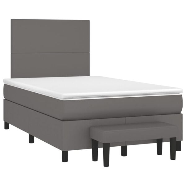 vidaXL Κρεβάτι Boxspring με Στρώμα Γκρι 120x190εκ. από Συνθετικό Δέρμα