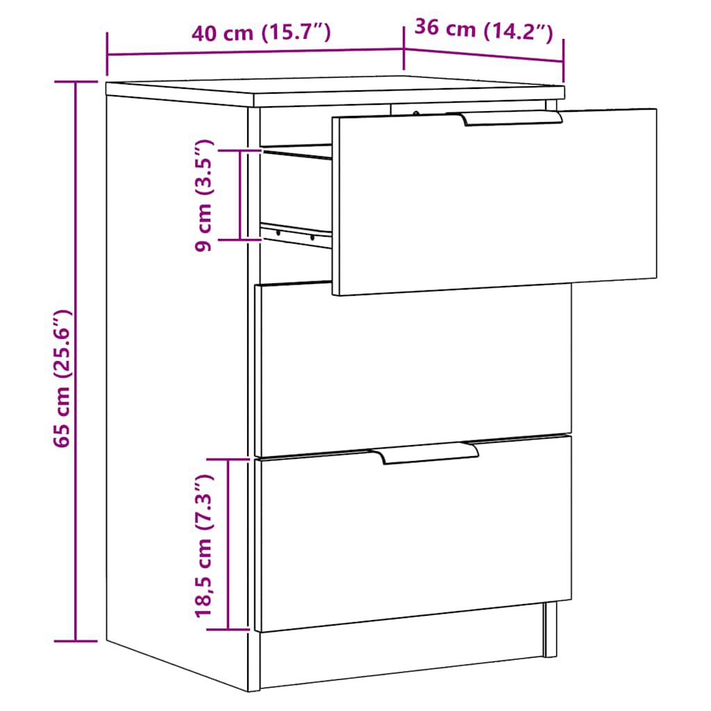 vidaXL Κομοδίνο Αρτισιανή Δρυς 40x36x65 εκ. από Επεξεργασμένο Ξύλο