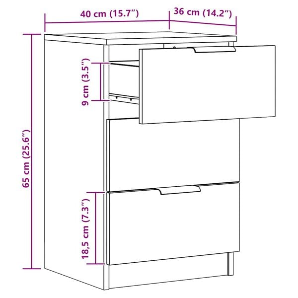 vidaXL Κομοδίνο Αρτισιανή Δρυς 40x36x65 εκ. από Επεξεργασμένο Ξύλο