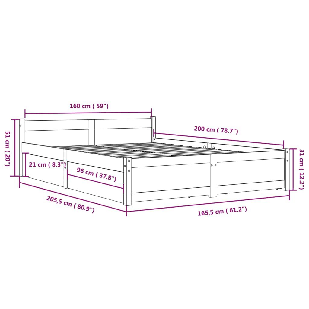 vidaXL Πλαίσιο Κρεβατιού με Συρτάρια 160 x 200 εκ.