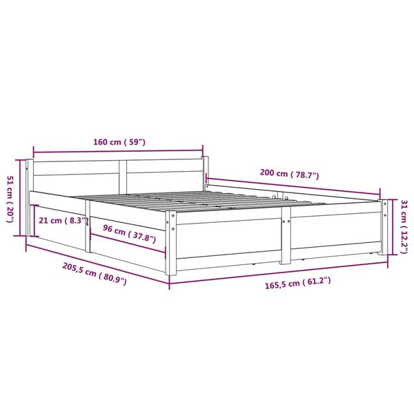 vidaXL Πλαίσιο Κρεβατιού με Συρτάρια 160 x 200 εκ.