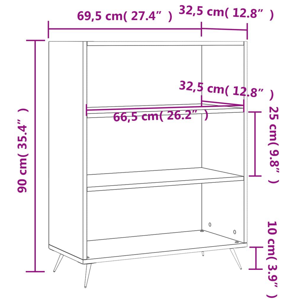 vidaXL Βιβλιοθήκη Γυαλιστερό Λευκό 69,5x32,5x90 εκ. Επεξεργασμένο Ξύλο