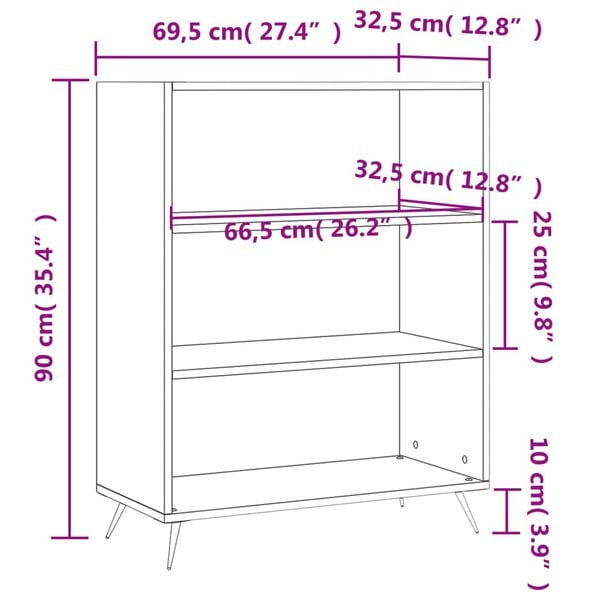 vidaXL Βιβλιοθήκη Γυαλιστερό Λευκό 69,5x32,5x90 εκ. Επεξεργασμένο Ξύλο