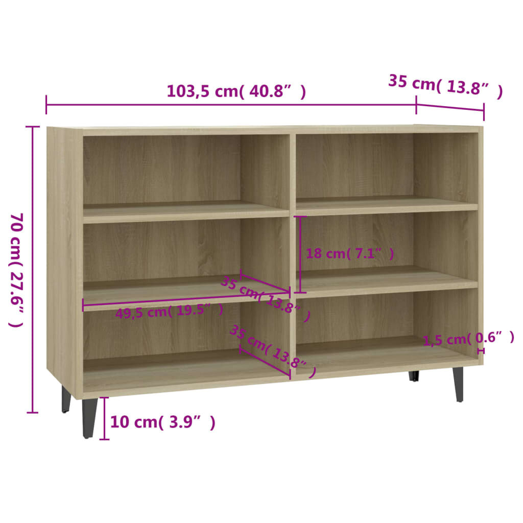 vidaXL Ραφιέρα Sonoma Δρυς 103,5 x 35 x 70 εκ. από Επεξεργ. Ξύλο