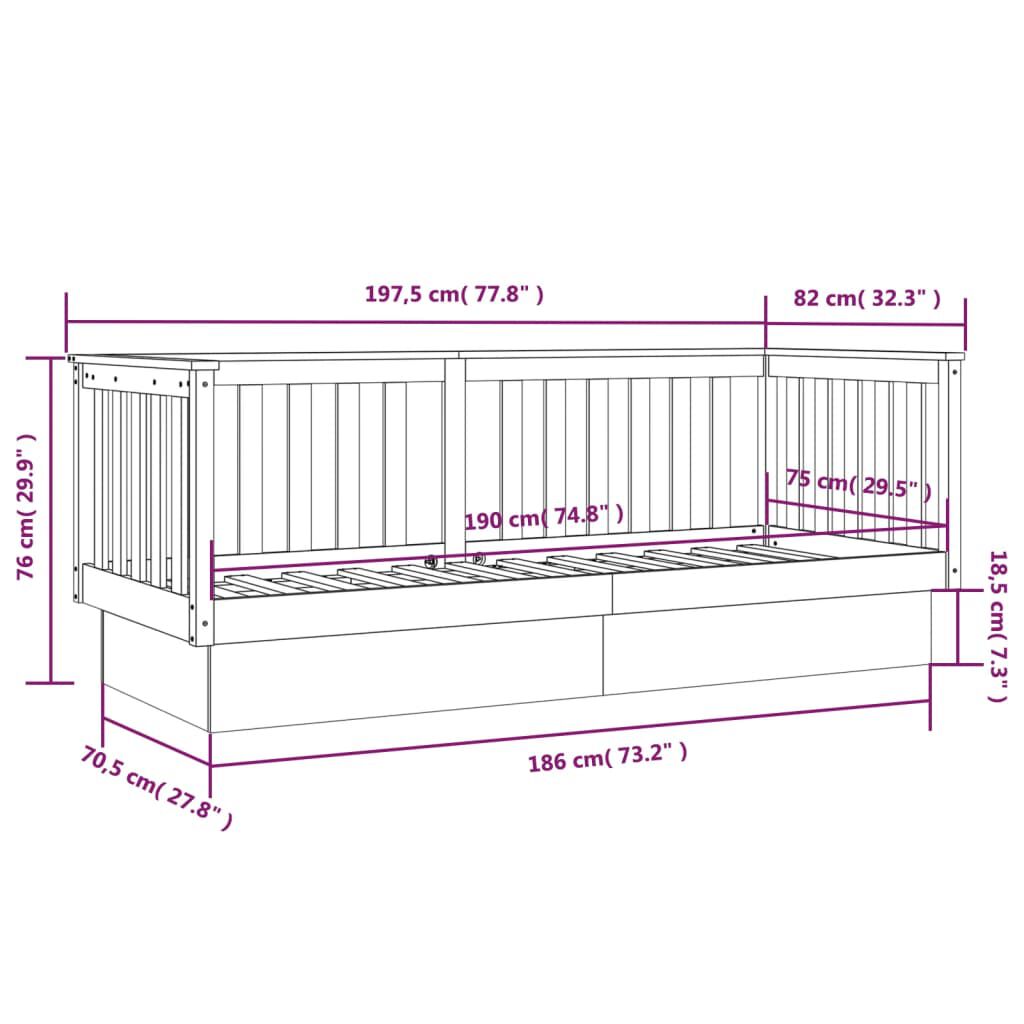 vidaXL Κρεβάτι ημέρας χωρίς στρώμα Λευκό 75x190 cm Στερεό ξύλο πεύκο