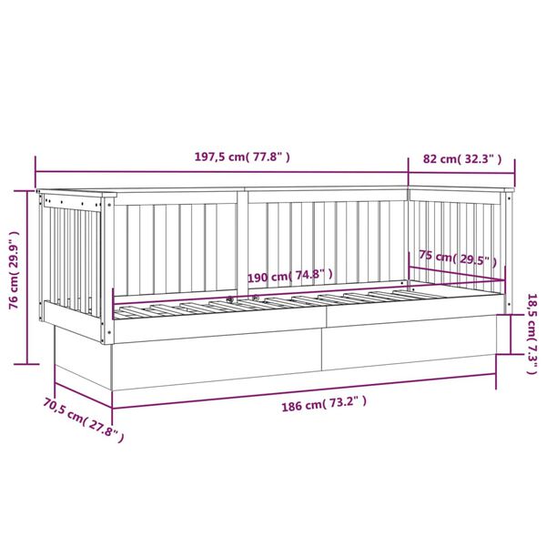 vidaXL Κρεβάτι ημέρας χωρίς στρώμα Λευκό 75x190 cm Στερεό ξύλο πεύκο