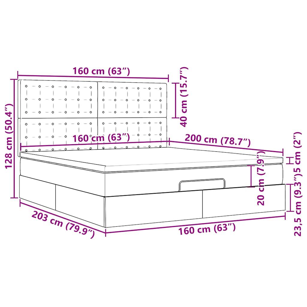 vidaXL Οθωμανικό κρεβάτι με στρώμα & LEDs Σκούρο γκρι 160x200cm ύφασμα
