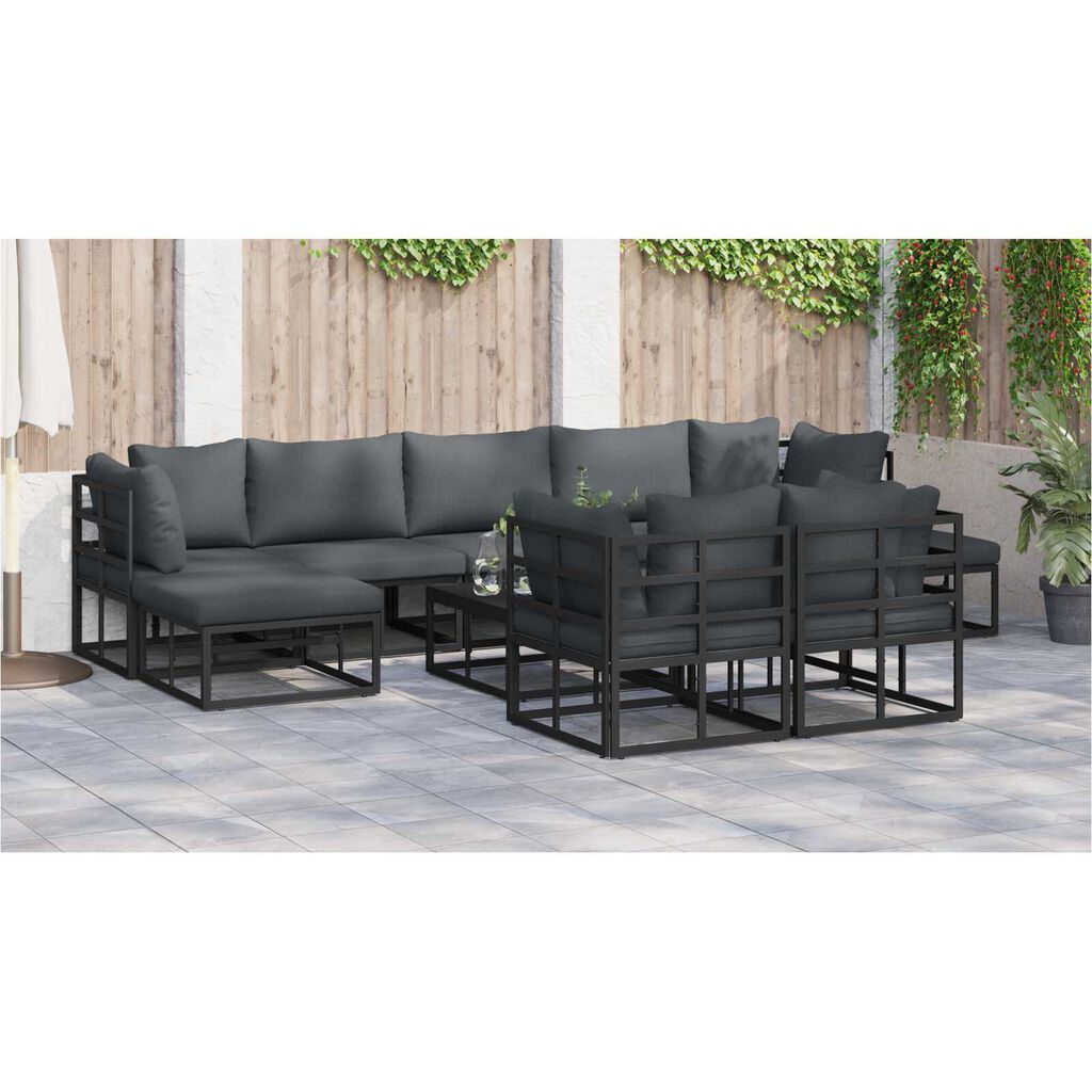 vidaXL Σετ Καναπέ Κήπου 9 pcs Μαύρο 353 x 141.5 x 71 εκ Αλουμίνιο