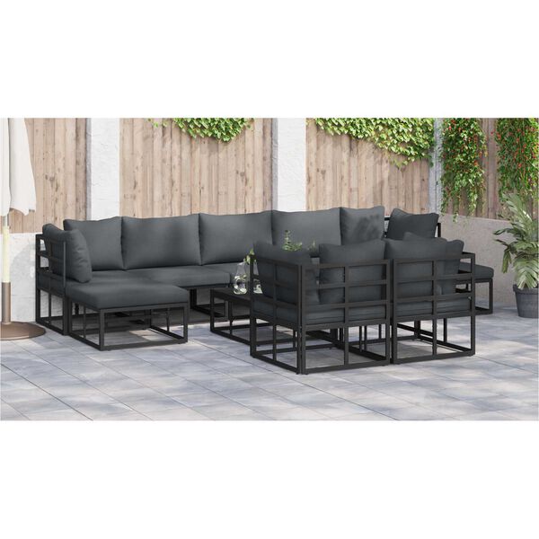 vidaXL Σετ Καναπέ Κήπου 9 pcs Μαύρο 353 x 141.5 x 71 εκ Αλουμίνιο