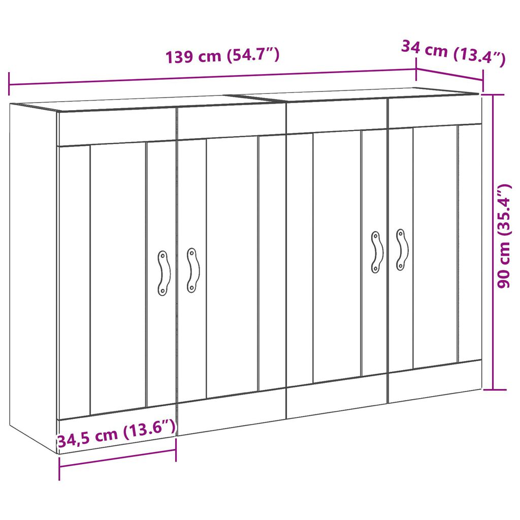 vidaXL Τοίχου Ντουλάπες 2 τεμ Παλιό Ξύλο 69.5x34x90 εκ. Επεξεργασμένο Ξύλο