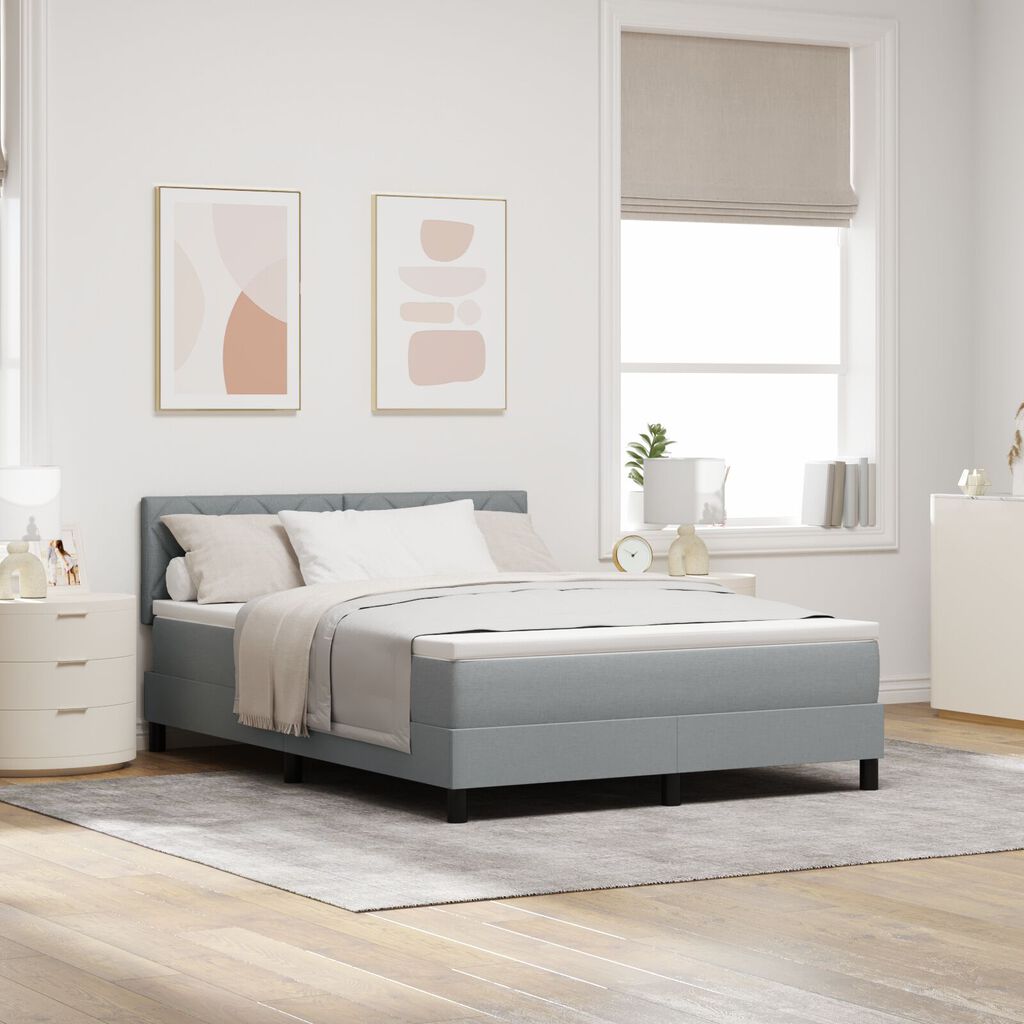 vidaXL Κρεβάτι Box Spring με Στρώμα & LED Ανοιχτό Γκρι 140x200 εκ Ύφασμα