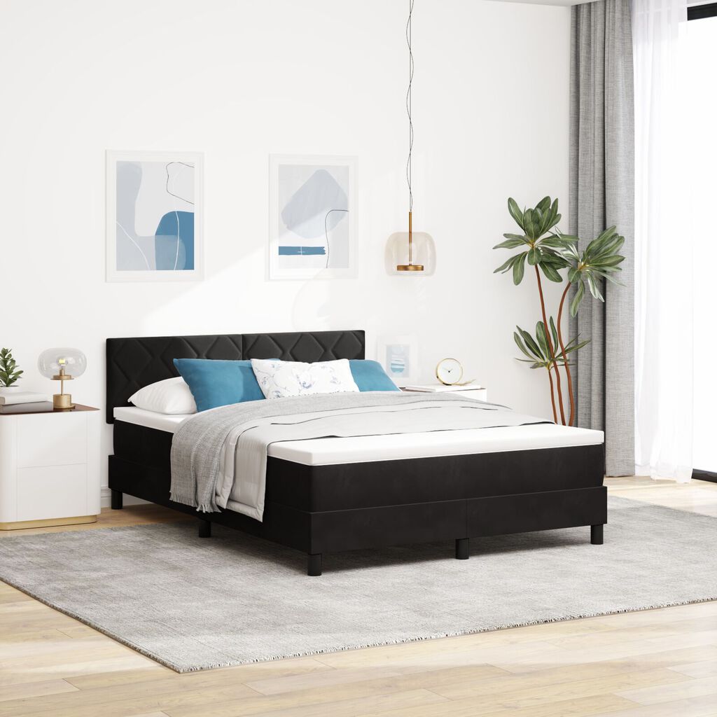 κρεβάτι box spring vidaXL με στρώμα Μαύρο 140x200 εκ. Βελούδο