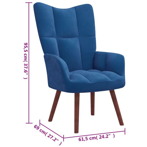 vidaXL Πολυθρόνα Relax Μπλε Βελούδινη με Σκαμπό