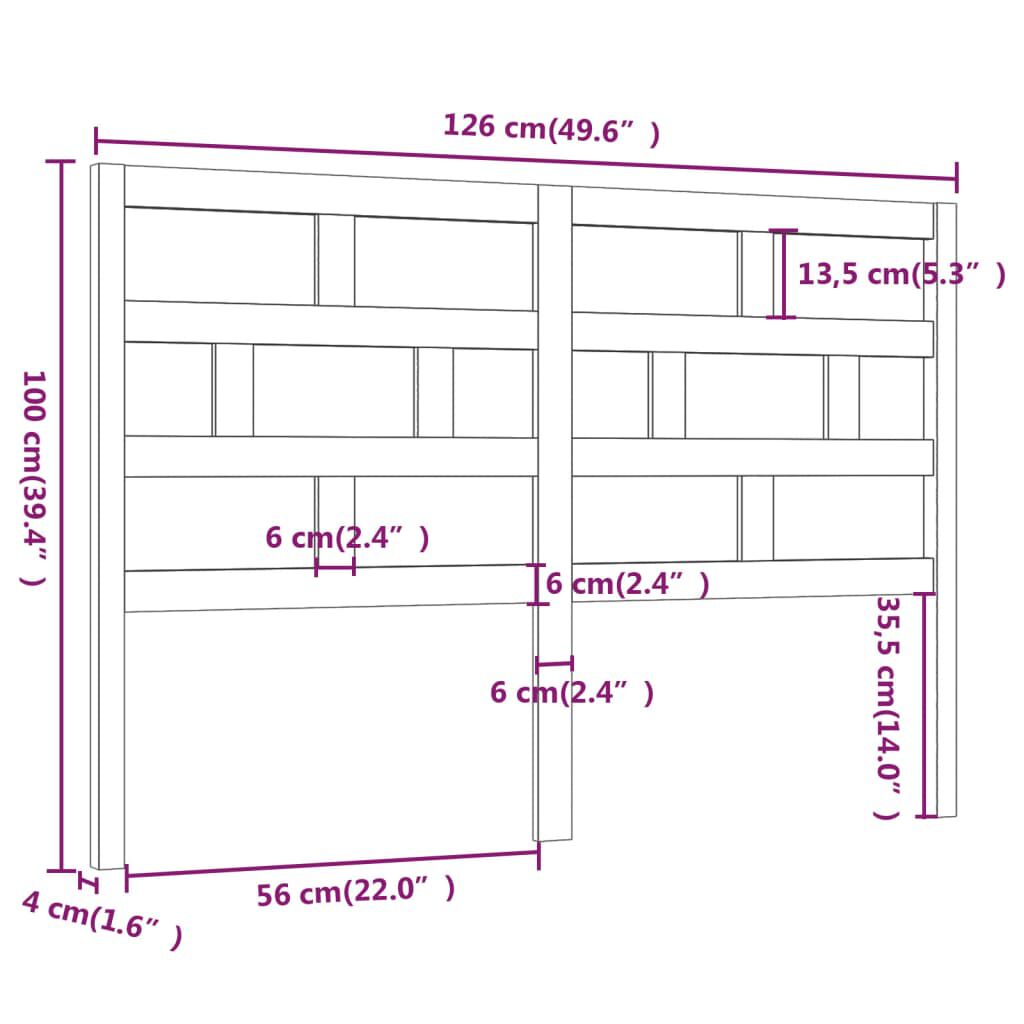 vidaXL Κεφαλάρι κρεβατιού Καφέ 126x4x100 εκ. από Μασίφ Ξύλο Πεύκου