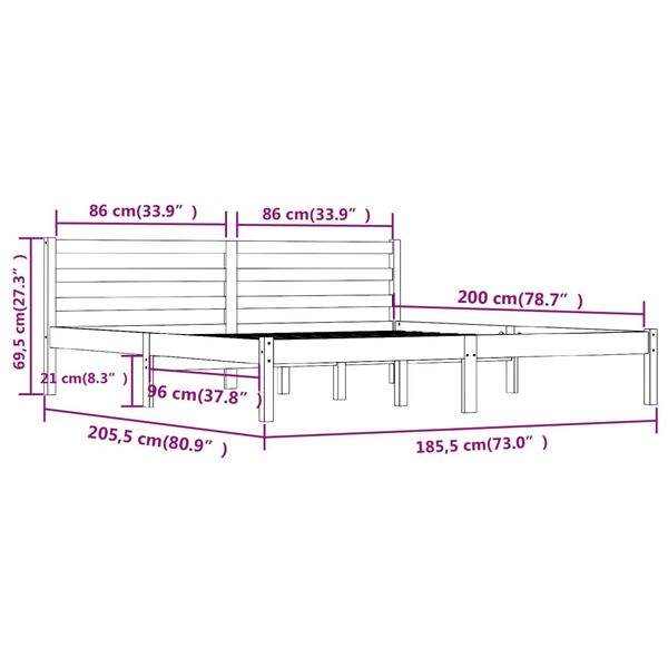 vidaXL Πλαίσιο Κρεβατιού Μαύρο 180x200 εκ. Μασίφ Πεύκο Super King Size