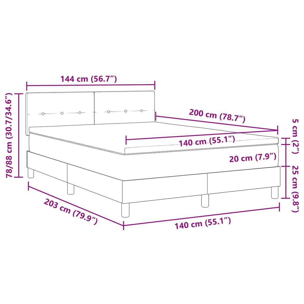 vidaXL Κρεβάτι Box Spring με Στρώμα Κρέμα 140x200 εκ. Υφασμάτινο