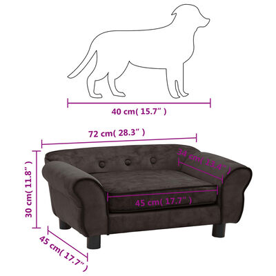 vidaXL Καναπές - Κρεβάτι Σκύλου Καφέ 72 x 45 x 30 εκ. Βελουτέ